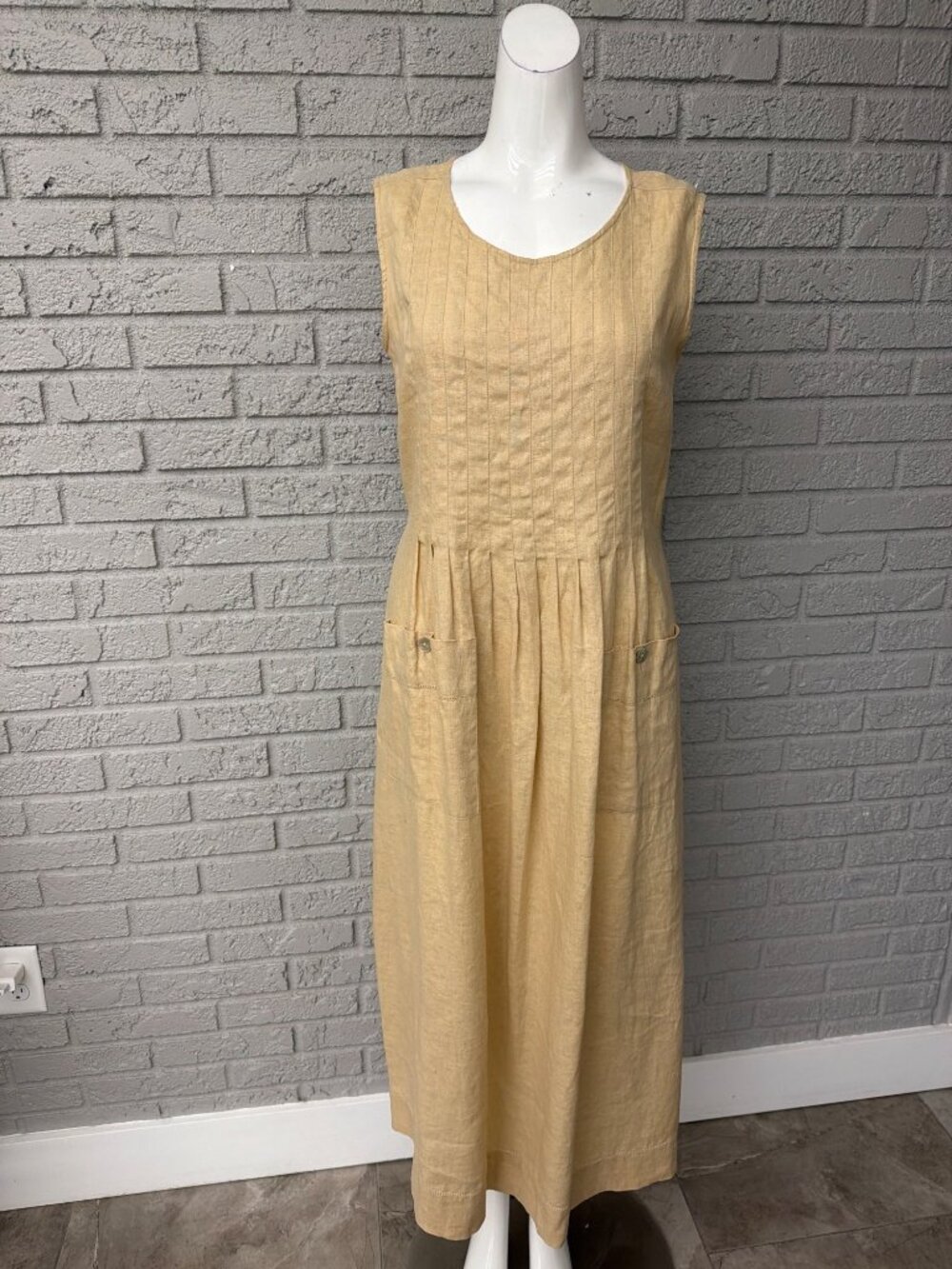 Vintage The Territory Ahead Women's Linen Pintuck Sleeveless Maxi Dress Size XS